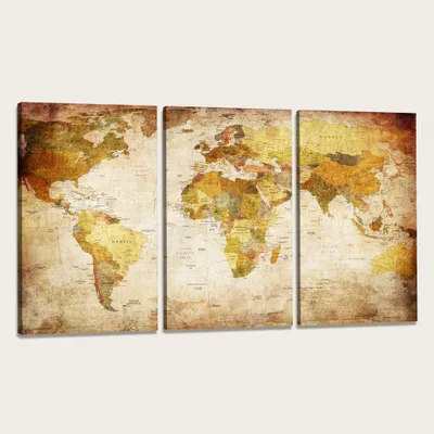Produktbild von 1166 Weltkarte Leinwandbild 3-teilig 160x90 cm