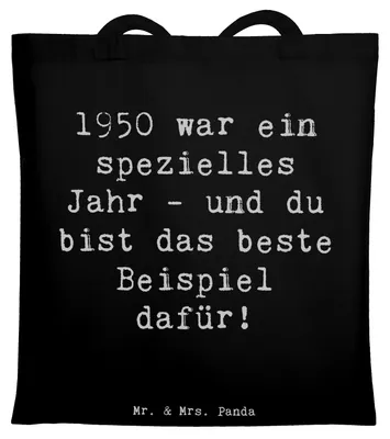 Produktbild von Mr. & Mrs. Panda Tote Bag Spruch 1950 Geburtstag - Schwarz - Geschenk, Büchertasche, Jutebeutel, Tasche, Unitasche, Alter, großartige Zeit, Happy Birthday, Laptoptasche