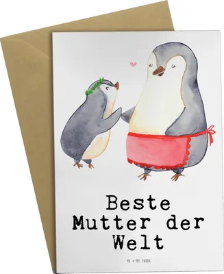 Produktbild von Mr. & Mrs. Panda babykarte Pinguin Beste Mutter der Welt - Weiß - Geschenk, dankeskarten, Geschenkidee, osterkarte, einladungskarten, Ma, Mama, Dankeschön, Danke