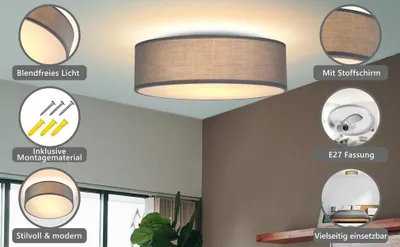Immagine prodotto di Lampada da soffitto in tessuto 30 cm grigio, attacco E27, 40W max