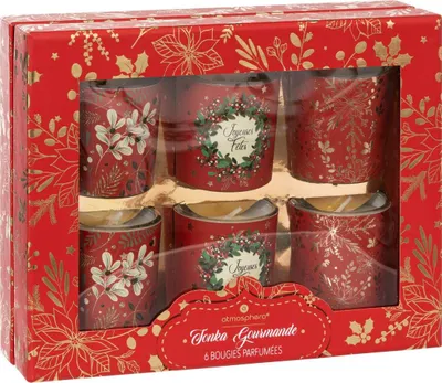 Produktbild von Set aus 6 duftkerzen 40 g mit rotem glasbehälter - Feeric Lights & Christmas