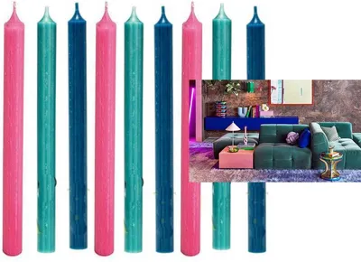 Image de Bougies de table longues Cactula Luxe 28 cm – Lot de 9 « Studio Funky » – Bleu, rose et turquoise