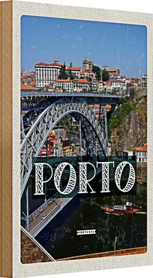 Produktbild von Holzschild Reise 20x30cm Porto Portugal Brücke Ponte Dom Luís I