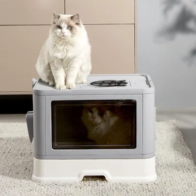 Produktbild von Katzentoilette Katzenklo XXL mit Hauben Toilette Haubentoilette Katzen WC mit Deckel Cat Litter Box 48x38x36cm