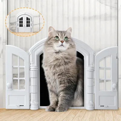 Produktbild von Innertür Katzenklappe - Eck-Katzenklappe für Außentüren - Innere Katzenklappe für Wandfenster