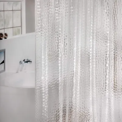 Image de Rideau de douche anti-moisissure, étanche, antibactérien, 92x180 cm, transparent, en EVA 3D cubique, avec aimants et 6 anneaux