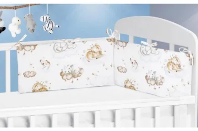 Zdjęcie produktu dla Barierka do łóżeczka dziecięcego – 70 x 28 cm – biała, beżowa, niebieska