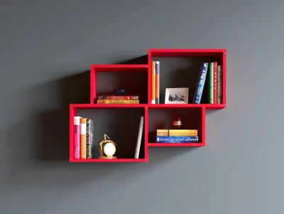 Immagine prodotto di HOMIDEA Bend: scaffale da parete, libreria, scaffale sospeso, scaffale decorativo per il soggiorno in stile moderno (rosso)