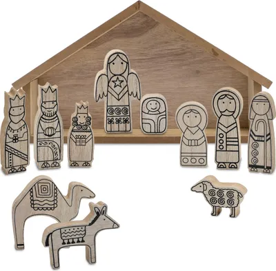 Obrázok produktu pre 3.06 Drevený betlehem 12 kusov - cca 30 x 16 x 4 cm - prírodný betlehem s figúrkami