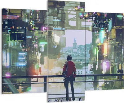 Produktbild von Bild auf Leinwand - Leinwandbild - Stadt Brücke Haus - 130x100cm - Wand Bild - Wanddeko - Leinwanddruck - Bilder - Kunstdruck - Wanddekoration - Leinwand bilder - Wandkunst - CB130x100-4017