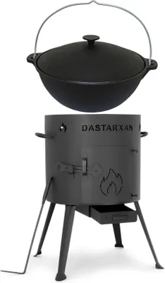 Produktbild von Set Utschak + 12 Liter Kasan Kazan aus MASSIVEN Gusseisen Feldküche Gulasch-Kessel Feuer-Ofen Outdoor