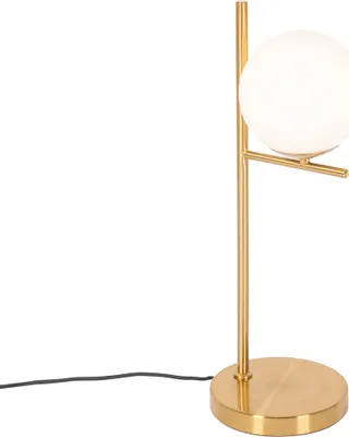 Produktbild von QAZQA - Design Art-Deco-Tischlampe aus Gold I Messing und Opalglas - Flore I Wohnzimmer I Schlafzimmer - Stahl Kugel I Kugelförmig I Länglich - LED geeignet E14
