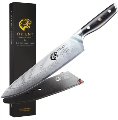Zdjęcie produktu dla Profesjonalny n szefa kuchni Damascus Orient, seria Origin, 23 cm, wykonany z japoskiej stali nierdzewnej AUS-10, czarny
