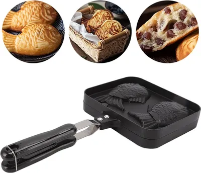 Produktbild von Fischförmige Kuchenform, Aluminium Taiyaki Pfannenmacher mit Hakenaufbewahrung, hitzebeständiger Griff, sicher in der Anwendung für die Küche, Küchenwerkzeuge