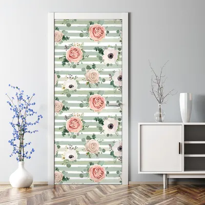 Produktbild von Dekorative Türtapete selbstklebend Aufkleber Klebefolie Gestreifte Rosen 85 x 200 cm