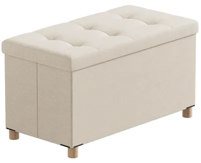 Sitzbank mit Stauraum, klappbar, Beige, 76x38x38 cm