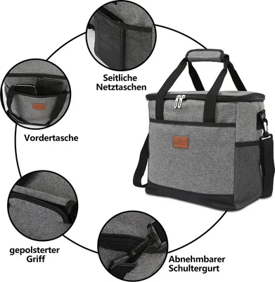Immagine prodotto di Borsa termica Jopassy Borsa da picnic Borse termiche Borsa per il pranzo Borsa termica Borsa isolante per il trasporto di alimenti, 15 L Grigio