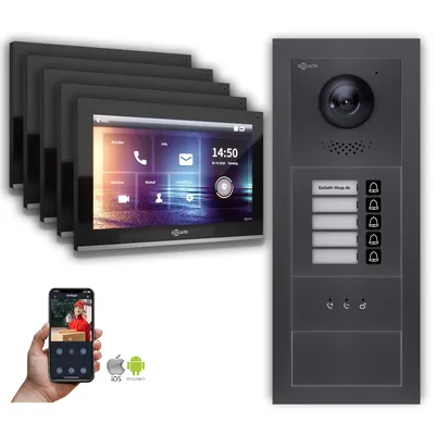Produktbild von Goliath IP Video Türsprechanlage: 10-Zoll 5 Familienhaus, Anzeige, Anthrazit  : 10 Zoll Schwarz : Unterputzdose Monitor Farbe: 10 Zoll Schwarz Montage: Unterputzdose