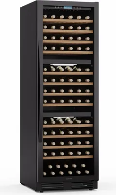 Produktbild von Klarstein Vinovilla Trio Weinkühlschrank – 144 Flaschen, 3 Zonen, 5–20°C, LED-Beleuchtung, UV-Schutz, freistehend, Weinklimaschrank