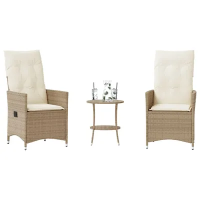 Produktbild von Design 3-tlg. Bistro-Set mit Kissen Beige Poly Rattan, Gartenmöbel-Sets 2024 Neu