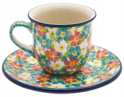 Produktbild von Bolesławiec Tasse für Tee & Kaffee 180 ml Handgefertigt Blumenmuster