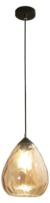 Zdjęcie produktu dla Lampa wisząca Gisella, metal i dmuchane szkło, kolor bursztynowy, gniazdo E27 60W, elegancki design do wnętrz, IP20, średnica klosza 20 cm