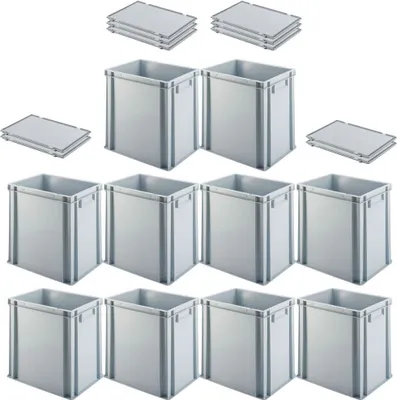 Produktbild von SuperSparSet 10x Eurobehälter mit geschlossenem Griff und Scharnierdeckel | HxBxT 40x30x40cm | 37 Liter | Grau | Eurobox, Transportbox, Transportbehälter, Stapelbehälter