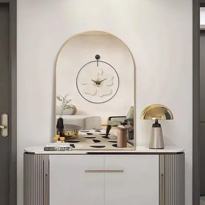 Immagine prodotto di Specchio decorativo dorato - Specchio semicircolare 66 x 96 cm per bagno, soggiorno e camera da letto