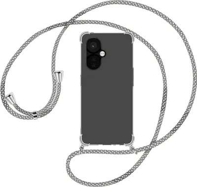 Produktbild von Handykette Backcover-Schutzhülle mit Band (Metall silberfarben) für OnePlus Nord CE 3 5G (6.7'') - weiß/grau kariert