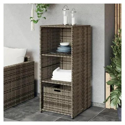 Produktbild von Gartenschrank Grau 50x55x115 cm Poly Rattan Schließfächer
