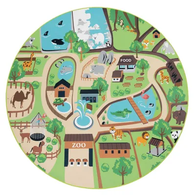 Produktbild von TT Home Kinder-Teppich, Spiel-Teppich Für Kinderzimmer, Zoo Mit Tiger, Bär, Bunt Größe 160 cm Rund
