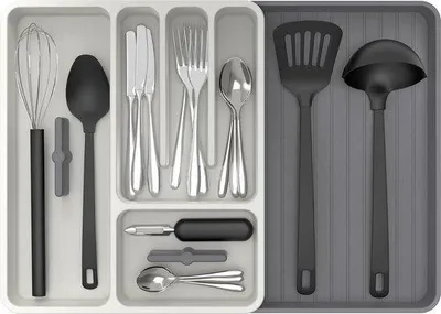 Image de Porte-couverts réglable, blanc et gris, pour ustensiles de cuisine