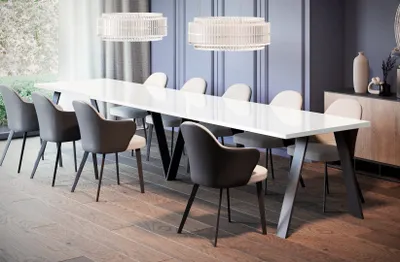 Produktbild von Endo-Möbel XXL Esstisch Lungo 130cm - 405cm ausziehbar bis 12 Personen Küchentisch (Hochglanz Weiß)