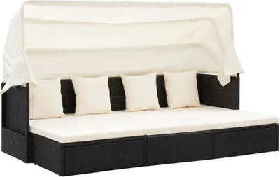 Produktbild von The Living Store Garten-Sonneninsel mit Dach Schwarz Poly Rattan