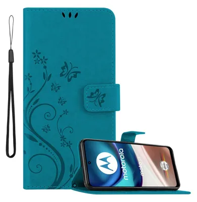 Zdjęcie produktu dla Pokrowiec Cadorabo do Motorola MOTO G42 w kolorze FLORAL BLUE Pokrowiec ochronny w kwiatowy wzór z zapięciem magnetycznym, funkcją podstawki i kieszeniami na karty Flip Case Flower Cover Etui Handy Klapp Hülle Book Tasche