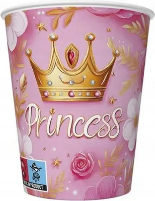 Obrázek produktu pro Růžový papírový kelímek s korunkou pro princeznu 250ml 8ks.