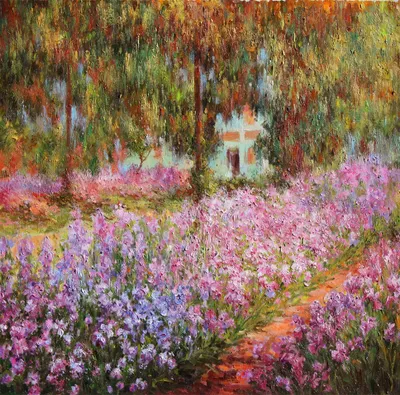 Produktbild von Legendarte - Kunstdruck auf Leinwand - Irisbeet in Monets Garten Claude Monet - Wanddeko, Canvas cm. 90x90
