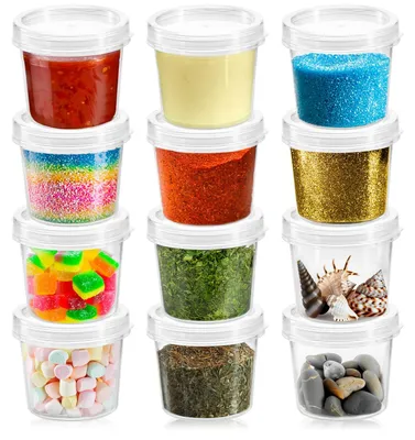 Produktbild von 12 Aufbewahrungsbehälter mit Deckel – Universeller Kunststoffbehälter mit Verschluss – Stapelbarer Behälter für Kosmetik, Cremes, Lotionen und Bastelbedarf – 35 ml mit Lederbehälter