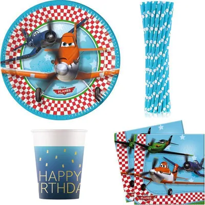 Produktbild von Planes Partyset zum Kindergeburtstag Teller Becher Servietten Geburtstagsdeko