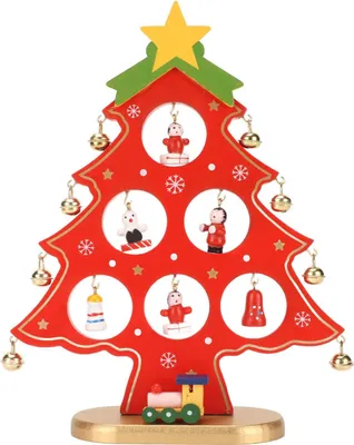 Produktbild von Hölzerne Weihnachtsbaumtischtisch Dekoration Desktop mit Mini -Ornamenten für Ornament Rot