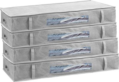 4er Set, Unterbett Aufbewahrungsbox, Unterbettkommoden je ca. 100 l Fassungsvolumen; 100x45x15 cm, Aufbewahrungstasche für Decken und Kissen mit Sicht