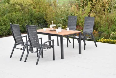 Produktbild von Merxx Gartenmöbel Set Siros 5tlg., 4 Sessel verstellbar durch Gasdruck, Tisch 150 x 90 cm- Akazie/Aluminium