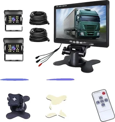 Image de Moniteur de voiture, écran 7 pouces, compatible avec deux caméras, avec 2 caméras