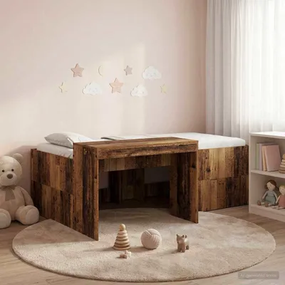 Obrázek produktu pro Maison Exclusive – Dětská patrová postel s psacím stolem ze starého dřeva, 98,5 x 200 cm