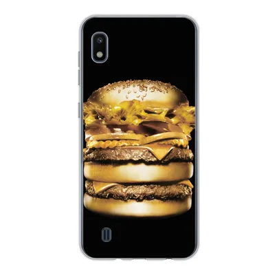 Produktbild von MuchoWow® Handyhülle Schutzhülle Hülle für Samsung Galaxy A10 Goldener Hamburger auf schwarzem Hintergrund. Silikon Softcase Handy Hülle - Schutzhülle