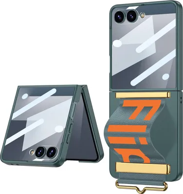 Produktbild von Hülle für Samsung Galaxy Z Flip 7 Ultradünne Schutzhülle Klappschutz mit Kleiner Displayschutzfolie und Armband Grün