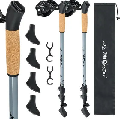 Image de Bâtons de marche nordique, pliables, réglables, télescopiques - gris K08