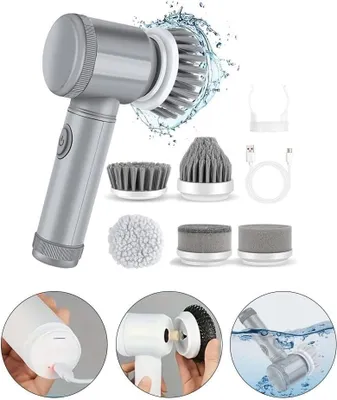 Produktbild von Elektrische Reinigungsbürste, Handgeführte Scrubber 360° mit 6 Ersatzbürsten, Kabellos Power Spin Scrubber Set, Cleaning Brush für Fliesen, Duschen