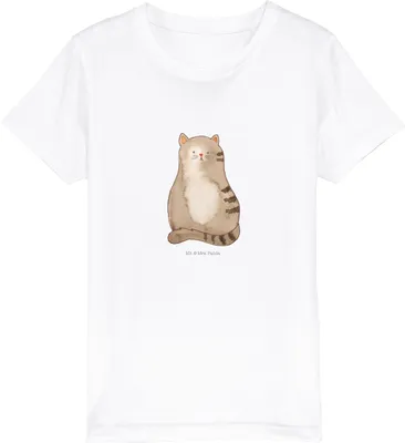 Produktbild von Mr. & Mrs. Panda Kleinkinder T-Shirt Katze Sitzen 3-4 Jahre (98/104) - Weiß - Geschenk, Shirts für Kinder, Teenager, Öko, Familie, Cats, Organic, Cat, Katzen, Kindershirt
