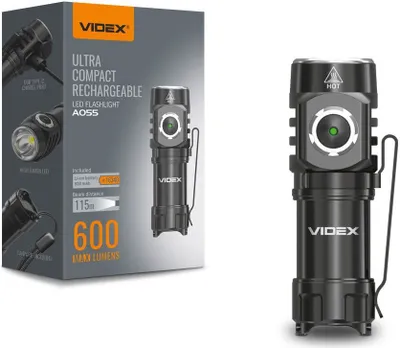 A product shot of a flashlight and its packaging.